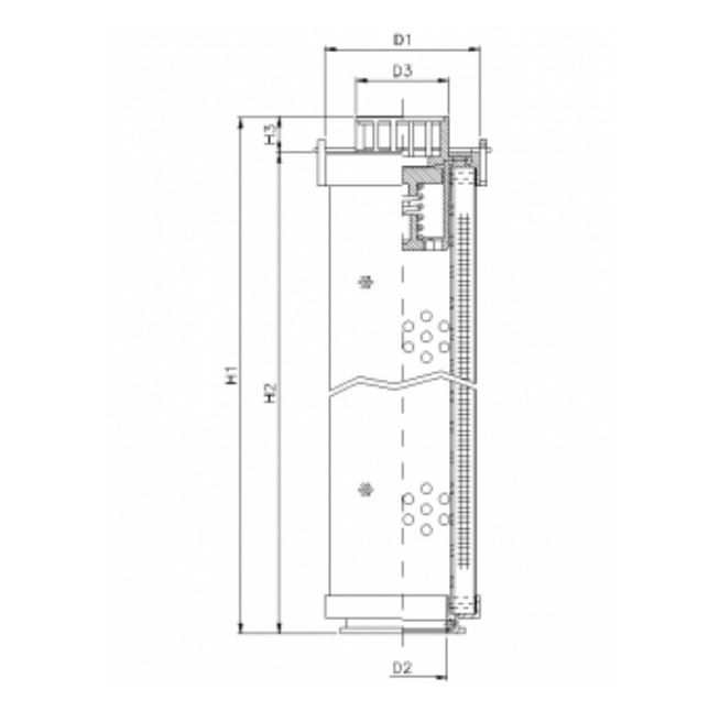FILTREC Filterelement für Rücklauffilter RHR160G20B3/AB1 Zeichnung