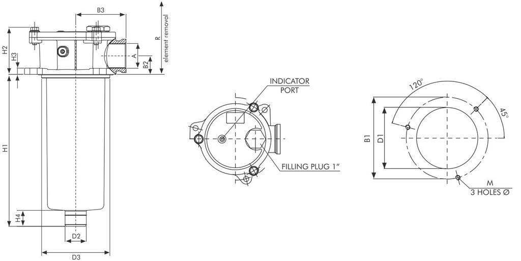 FILTREC Rücklauffilter FR140C10BBB60C000 Zeichnung