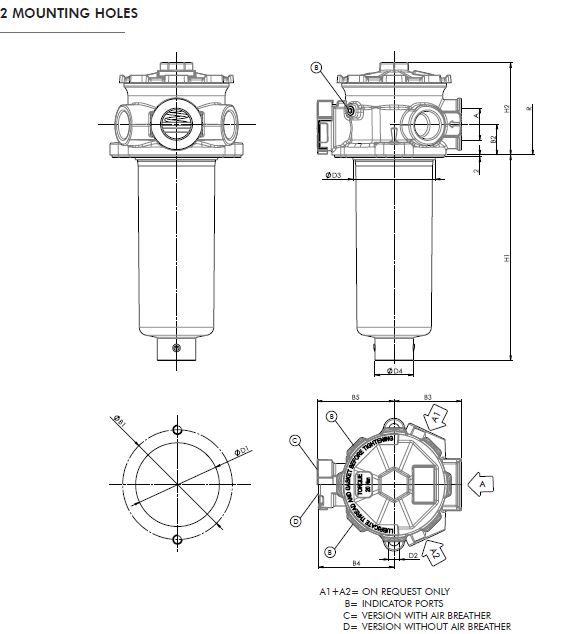 FILTREC Rücklauffilter FR62R102G10BBB4001B000 Zeichnung