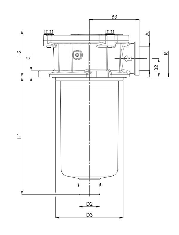 FILTREC Leitungsfiltergehäuse (Rücklauffilter) FRTR166000BB80C000 Zeichnung