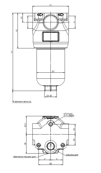 FILTREC Leitungsfiltergehäuse (Druckfilter) FH320D120000VB3DS000S0 Zeichnung
