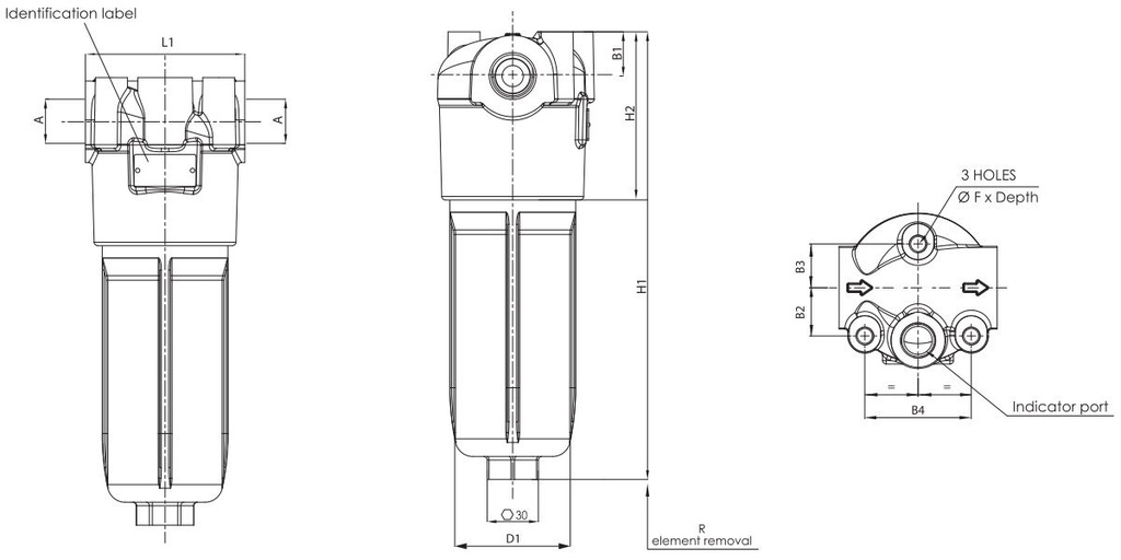 FILTREC Leitungsfilter (Druckfilter) F100XD040G10ABB40WE05 Zeichnung
