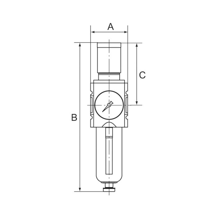 RIEGLER Filterregler »FUTURA«, PC, SK, Mano, BG 1, G 1/4, 0,5-8 bar, HA, Zeichnung