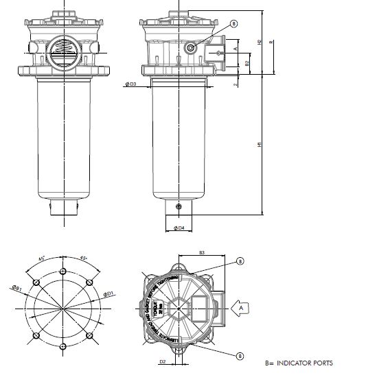 FILTREC Rücklauffilter FR66R122C25BBB5000B000 Zeichnung