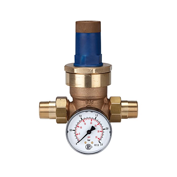 RIEGLER Pressure regulator for water, pressure gauge, R 1/2, 0.2 - 2 bar
