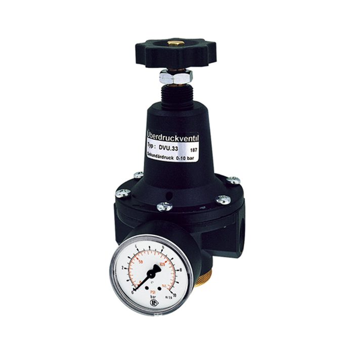 RIEGLER Pressure relief valve, incl. pressure gauge, G 1/2, 0.5 - 10 bar