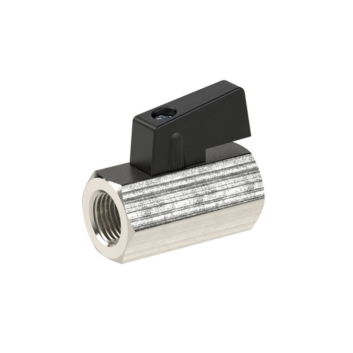 RIEGLER Mini ball valve, Smooth surface, nickel-plated brass, G1/4IT, DN8