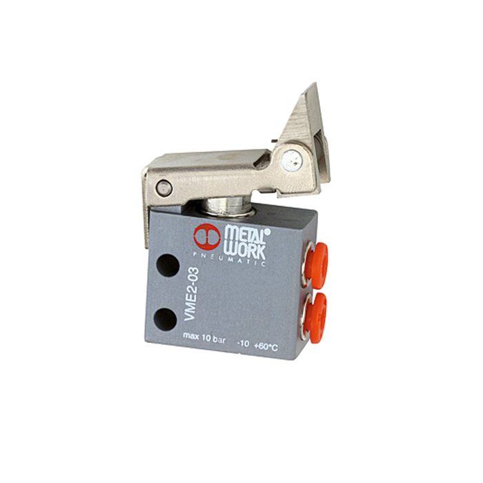 RIEGLER 3/2-way mini valve, Mechanical, Roller lever free Return M5 side