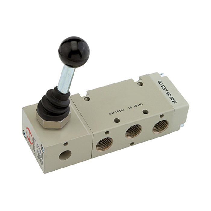 RIEGLER 5/2-Wegeventil, man. 90° Hebel monostabil G 1/4