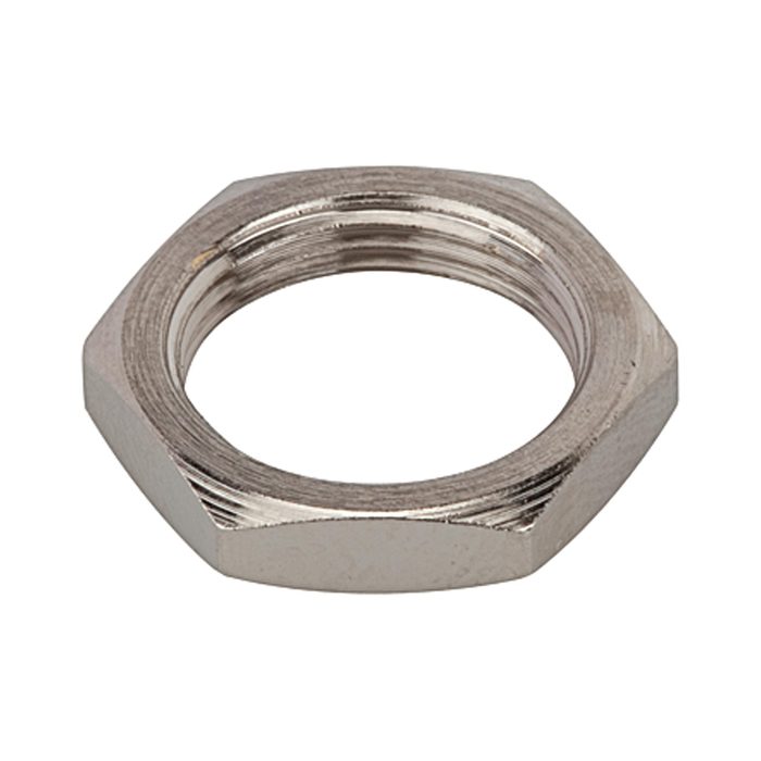 RIEGLER Hexagonal counter nut, M12x0.75, nickel-plated brass