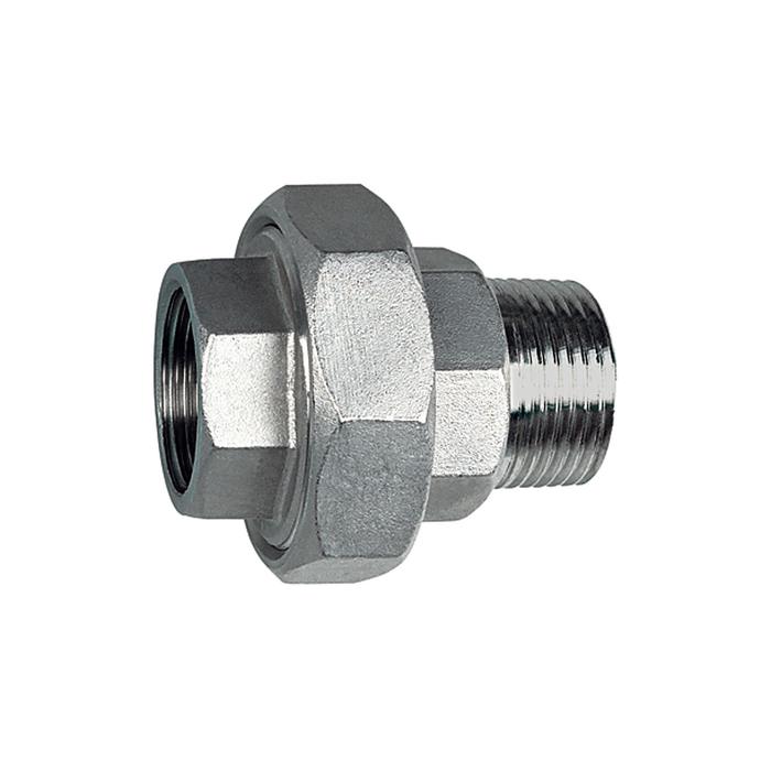 RIEGLER Lösb. Doppelgewindenippel, IG/AG, flach dichtend G 3/8, ES 1.4408