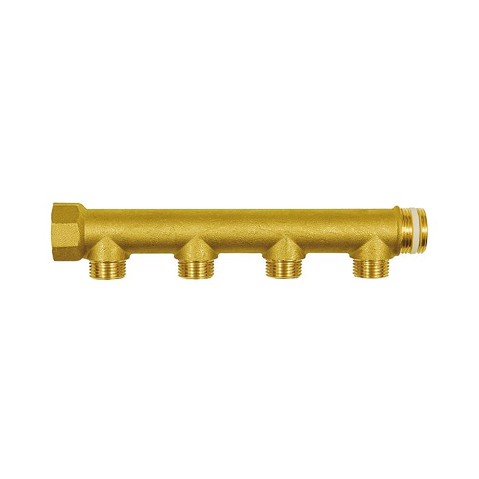 RIEGLER Distributor pipe, 4 outlets, Input 2x3/4, Output 4x1/2 ET, Brass