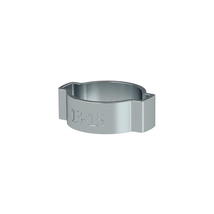 RIEGLER 2-Ohr-Schl.klemme, Stahl glanzv. (W1), Spannbe. 13-15 mm, 7,0 mm (1 Pack = 10 Stk.)