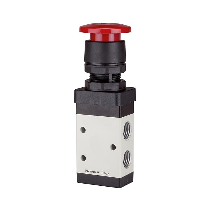 RIEGLER 3/2-way valve manual »M3« Palm button, NC, monostable, G 1/8