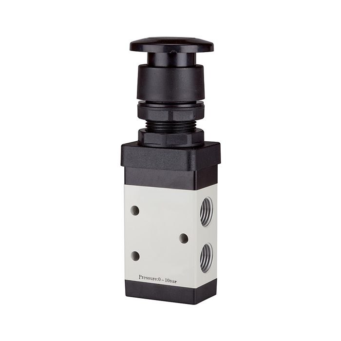 RIEGLER 3/2-way valve manual »M3« Palm button, NC, monostable, G 1/4