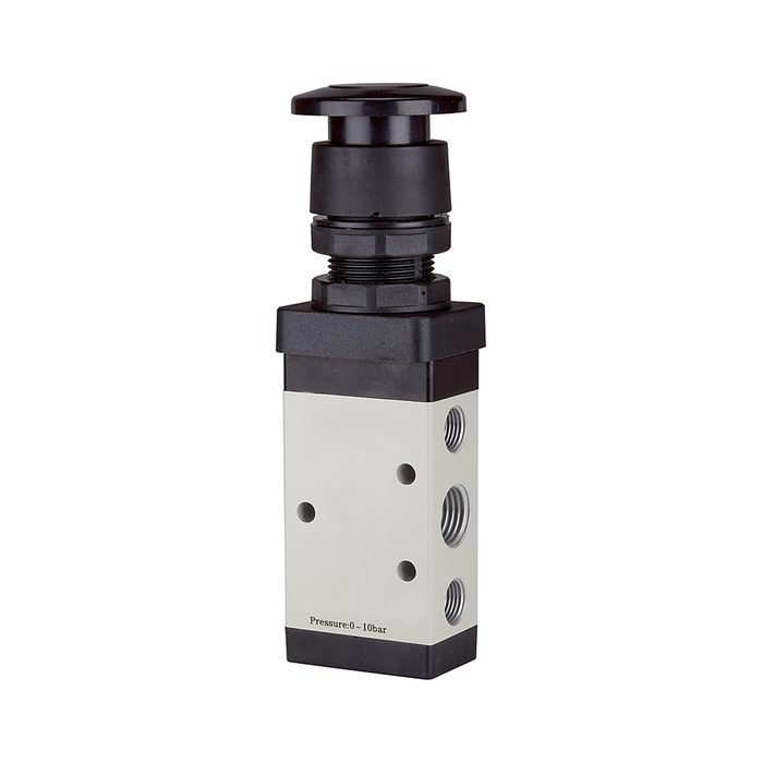 RIEGLER 5/2-Wegeventil, manuell »M5«, Pilztaster, monostabil, G 1/4, schw