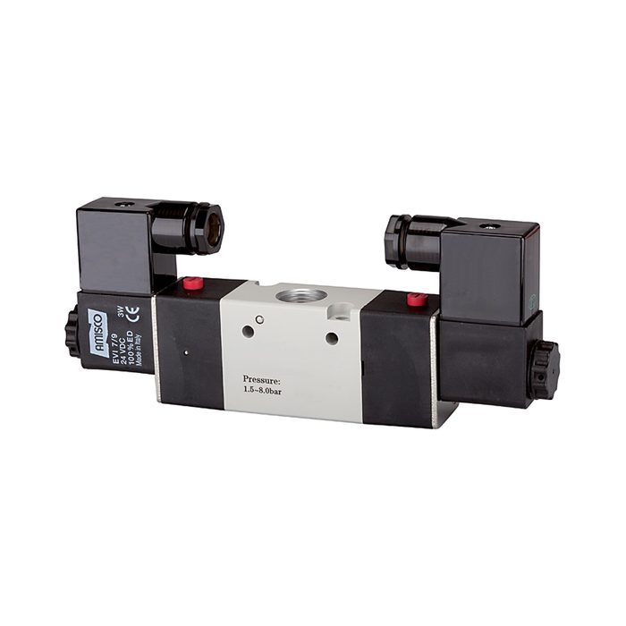 RIEGLER 3/2-way valve, electropneumatic, »3V«, bistable, G 3/8, 24 V DC