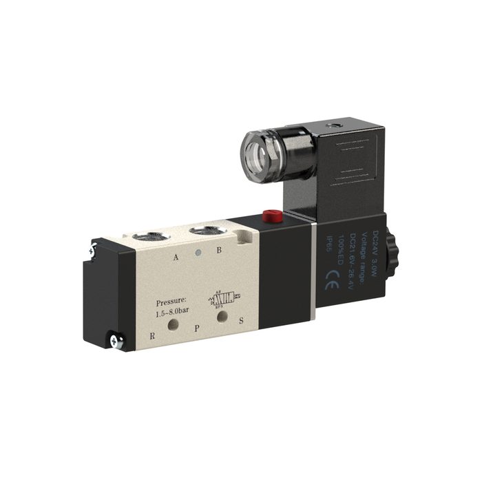 RIEGLER 5/2-Wegeventil elektropneu. »4V« monost., G 1/8, 24VDC, 500l/min