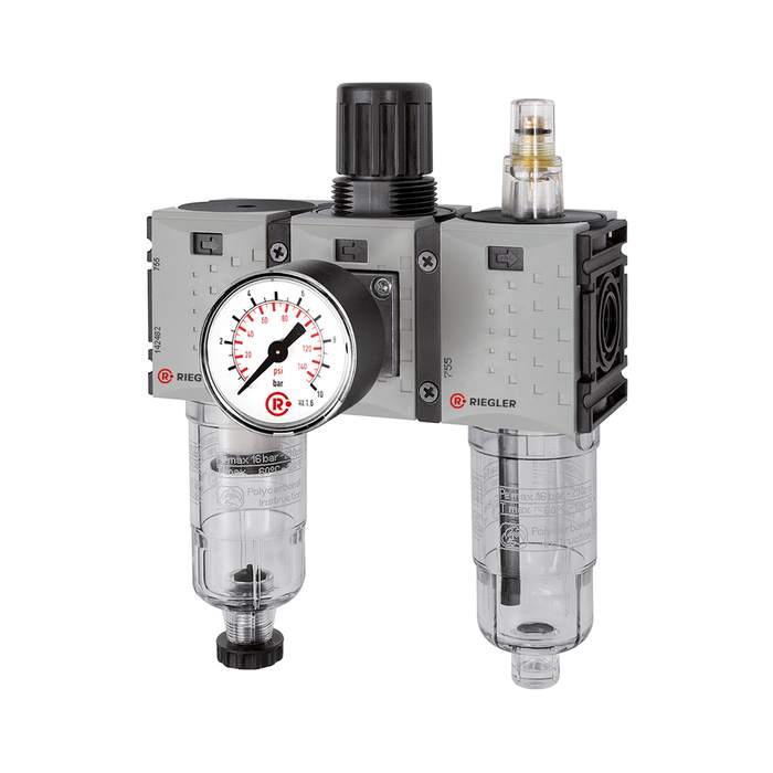 RIEGLER WE 3-tlg. »FUTURA-mini«, PC-Beh., Standardmano, G 1/4, 0,1-4, HA