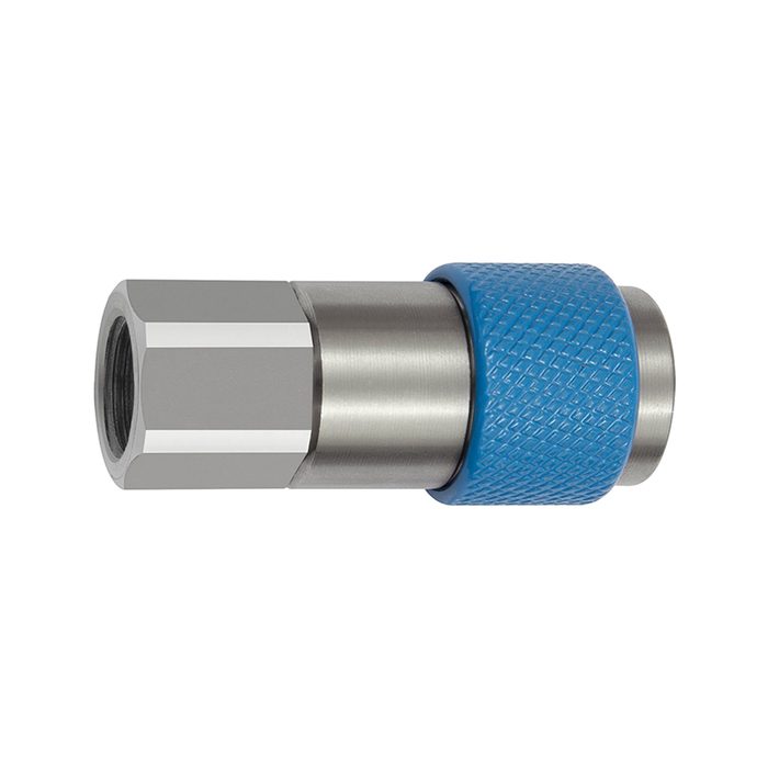 RIEGLER Captive swivel safety coupling I.D. 6, ISO 6150 C, G 3/8 IT, blue