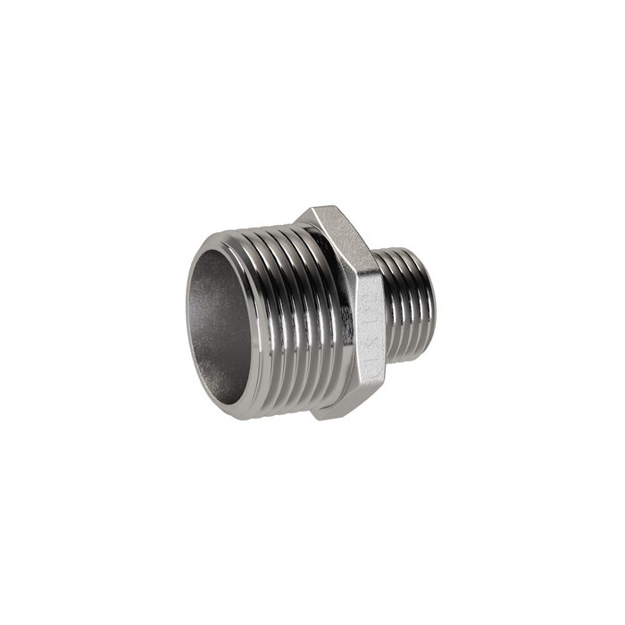RIEGLER Double threaded nipple red., G 1, AG, G 1/2, SW 34, ES 1.4408