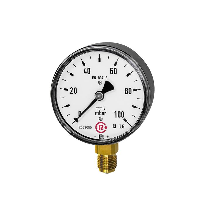 RIEGLER Kapselfedermanometer, G 1/4 radial unten, 0 - 400 mbar, Ø 63