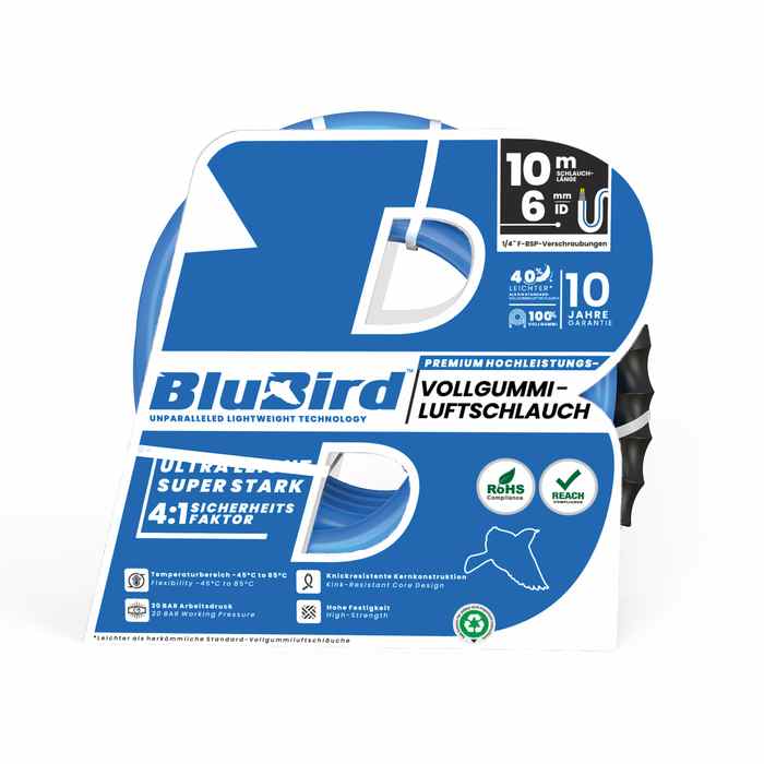 RIEGLER workshop hose set "BluBird", safety coupling, Ø12x6, 10 m