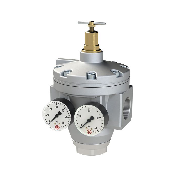RIEGLER Großdruckregler mit 2 Manometern, G 1 1/2, Regelber. 0,5 - 25 bar