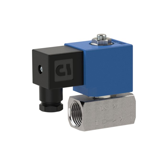 RIEGLER 2/2-Wege-MV., ES, NC, direktg., 24 V DC, G 3/8, PN 0-6 bar, PTFE