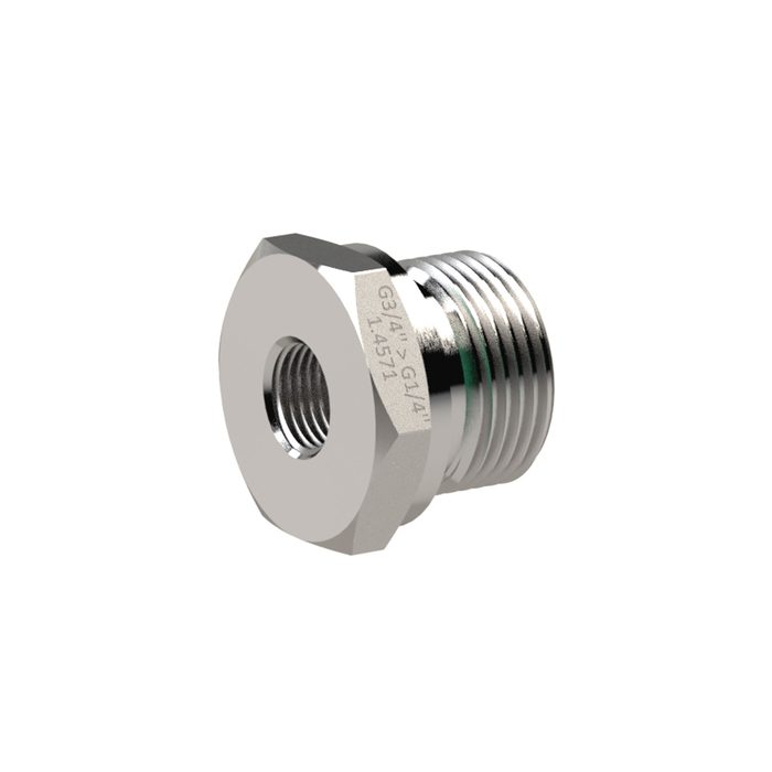 RIEGLER Short changeover reducer, G 3/8 a. G 1/8 i., ES 1.4571, FKM