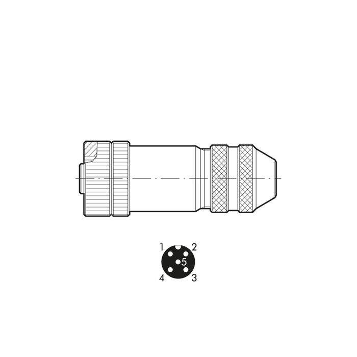 RIEGLER M12 socket 0°, for CANopen/IO-Link, 5-pin, A-coded