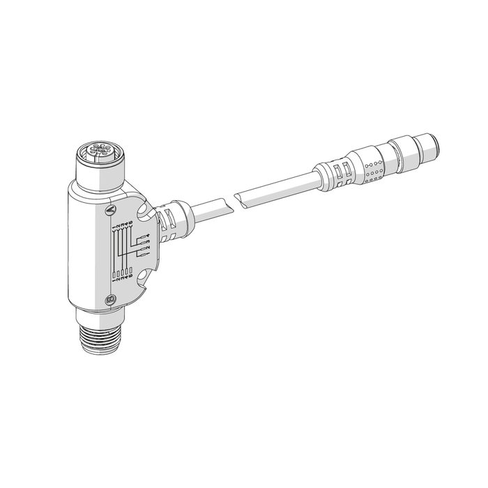 RIEGLER adapter cable, T-piece M12 Bu. - St., 5-pin / M8 Bu. 0°, 4-pin