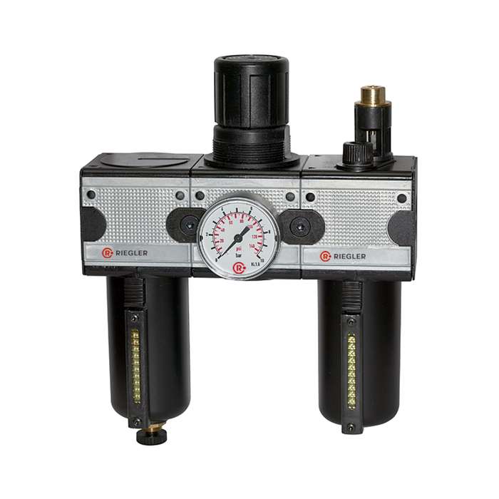 [100593] RIEGLER Wartungseinheit 3-tlg. »multifix« mit Metallbehälter, BG 3, G 1/2