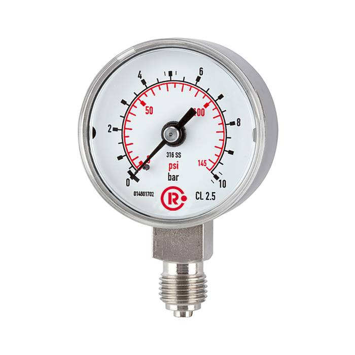 RIEGLER Standardmanometer, CrNi-Stahl, G 1/4 unten, 0 - 40,0 bar, Ø 50