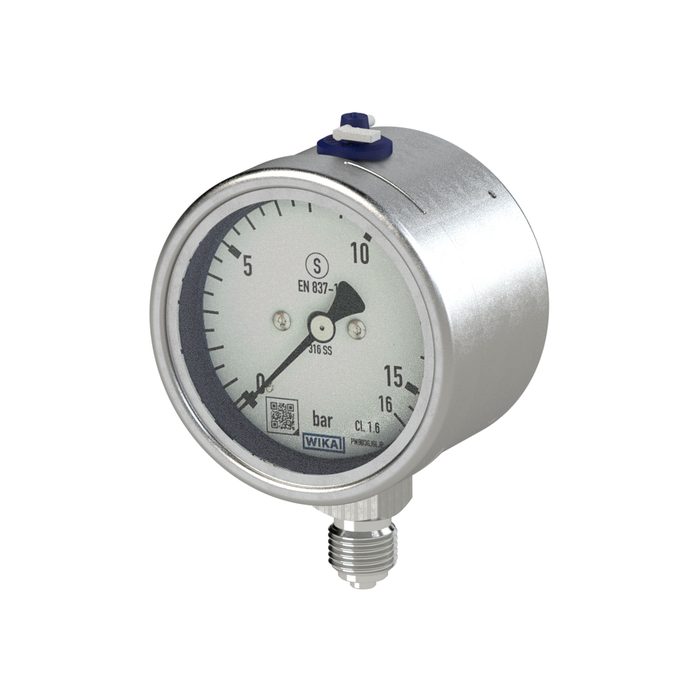 RIEGLER Mano, CrNi-Stahl, Sicherh., G 1/2 radial unten, 0-160,0 bar, Ø100