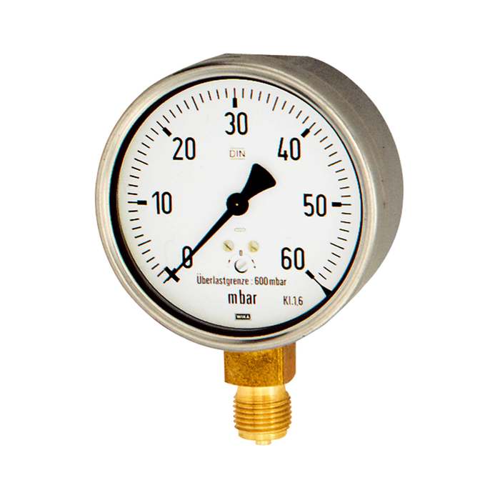 [102518] RIEGLER Kapselfedermanometer, Stahl, G 1/4 radial unten, 0-60 mbar, Ø 63