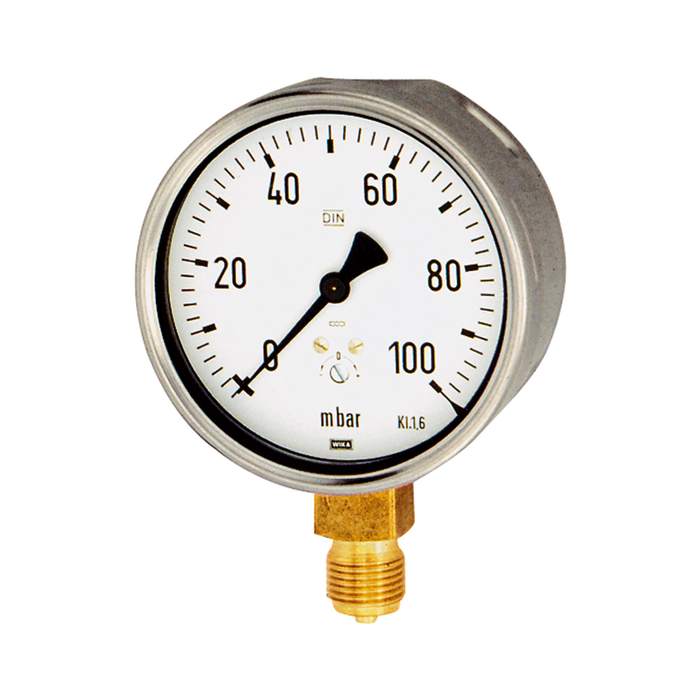 RIEGLER Kapselfedermanometer, G 1/2 radial unten, -100 / 0 mbar, Ø 100