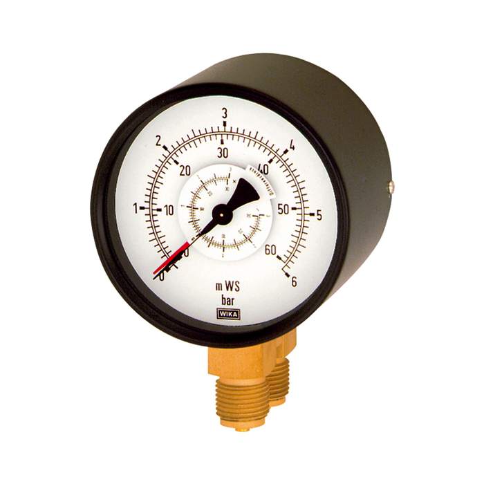 RIEGLER Differential pressure gauge, parallel, 2 x G 1/2, 0-2.5 bar, Ø100