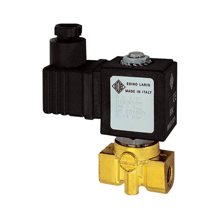 [102892] RIEGLER 2/2-solenoid valve,NC,dir. operated,24V DC,8W,FKM,G1/8,PN0-6bar