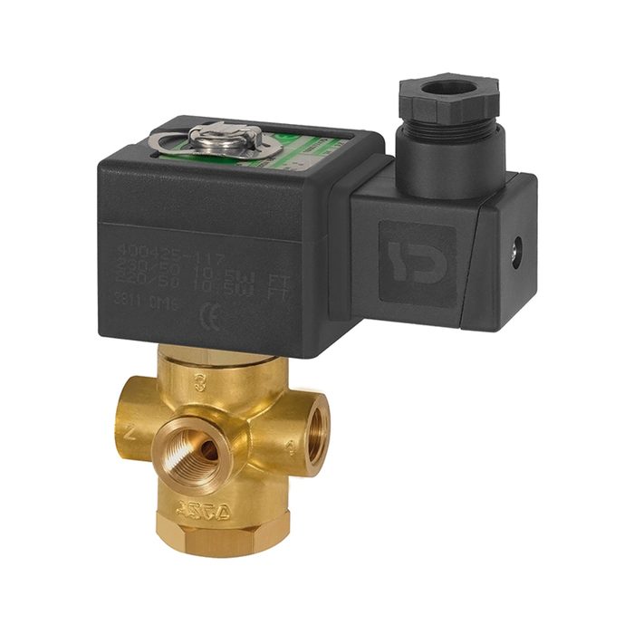 [102966] RIEGLER 3/2-way solenoid valve brass, NC, directly operated 24 V DC
