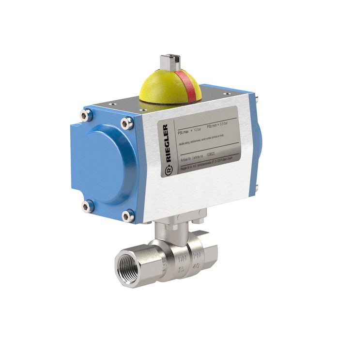 [103540] RIEGLER Brass ball valve, Pneumat. actuation drive spring opening, Rp 1/2