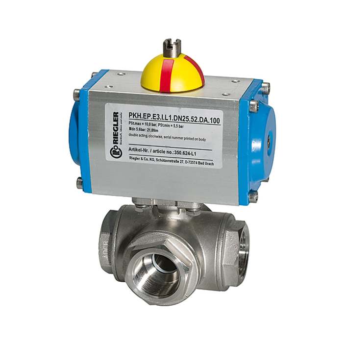 [103624] RIEGLER ES-Kuha, pneumat. Stellantrieb einfachwirkend, L-Bohrung, Rp 11/2