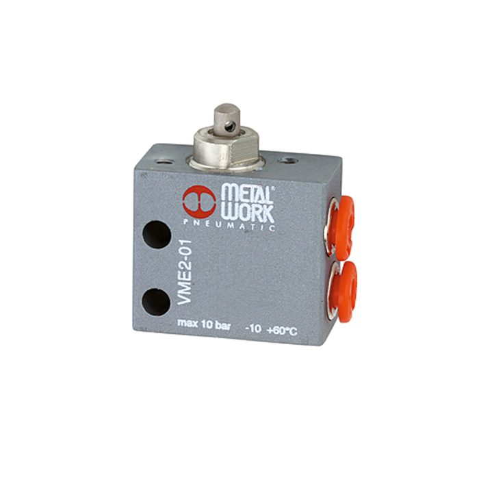 RIEGLER 3/2-way miniature valve, Mechanical, Tappet, NC, 4 mm (side)
