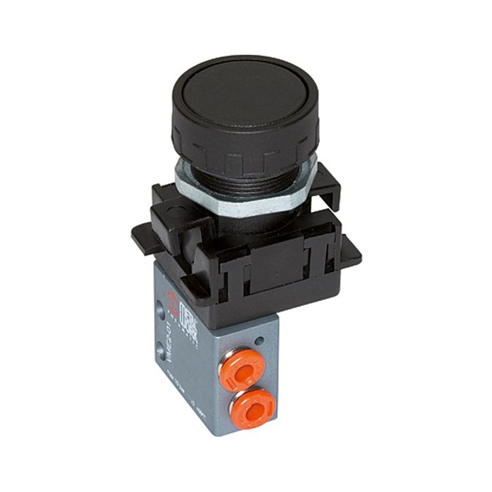 [106398] RIEGLER 3/2-way miniature valve, manual, Push button, NC, 4 mm side red