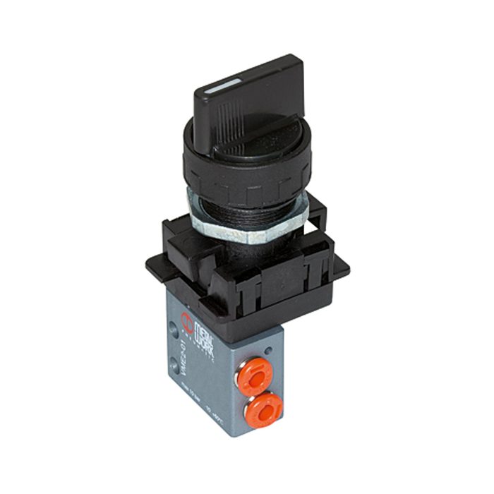 RIEGLER 3/2-Miniventil, manuell, Drehknopf, NC, bistabil, 4 mm seitlich