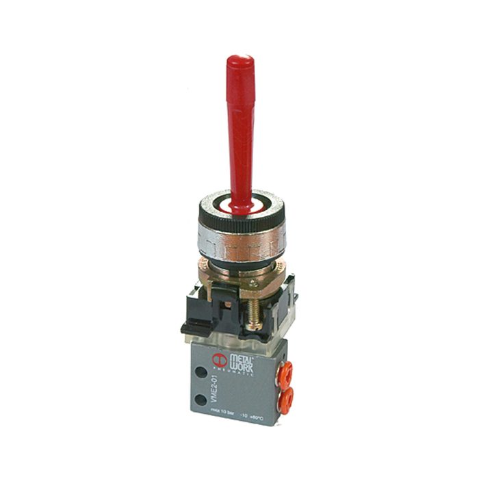 RIEGLER 3/2-Miniventil, manuell, Handhebel, NC, monostabil, M5 seitl.