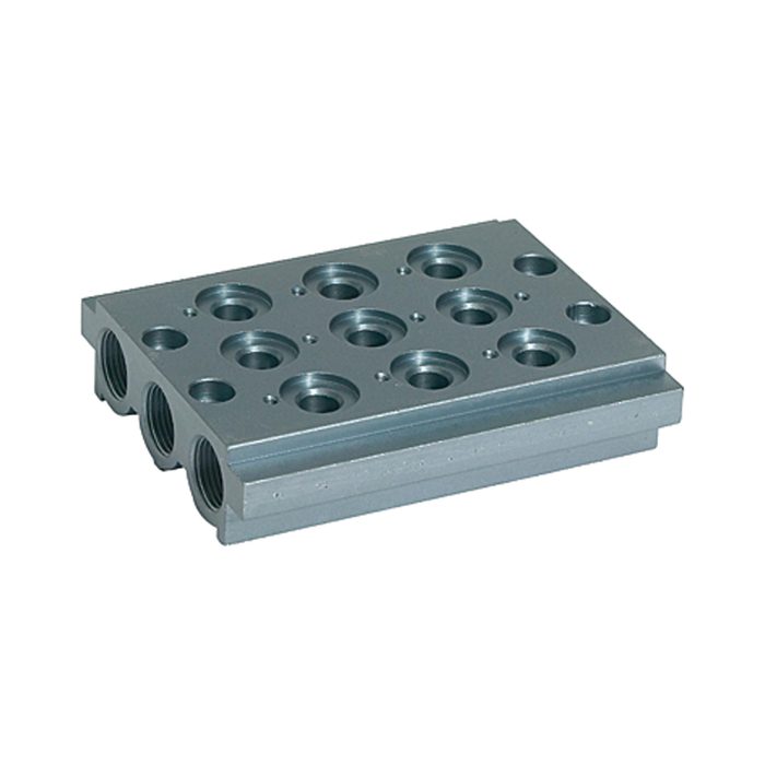 RIEGLER Mehrfach-Grundplatte für Wegeventile, 3 Ventilpositionen, G 1/8