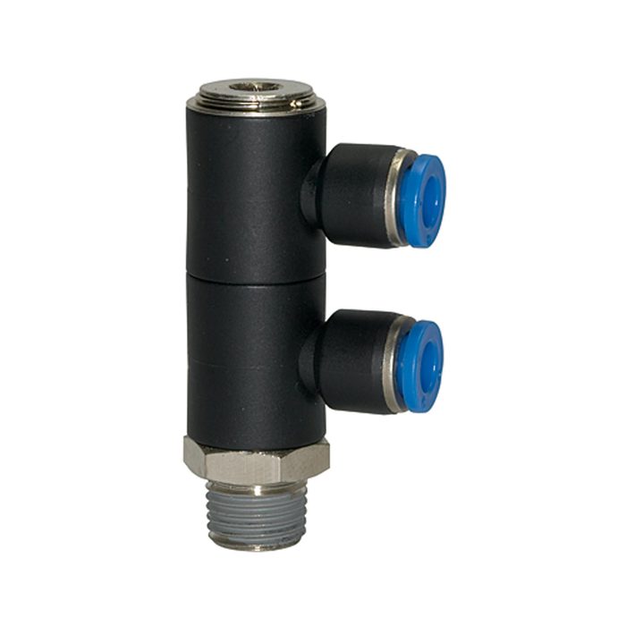 RIEGLER L-multi-distributor »Blue Series«, 2-fold, rotating, R 1/8 o.