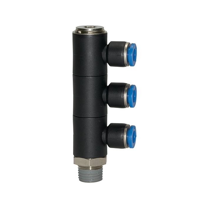 RIEGLER L-multi-distributor »Blue Series«, 3-fold, rotating, R 3/8 o.