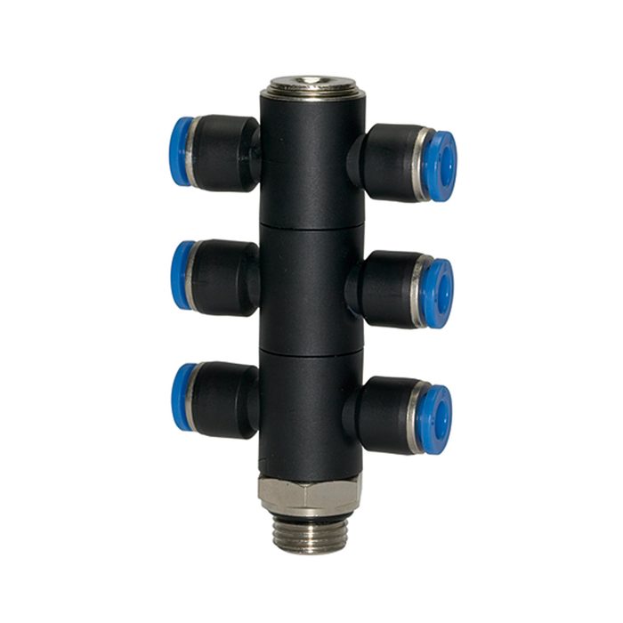 RIEGLER T-multi-distributor »Blue Series«, 6-fold, rotating, G 1/4 o.